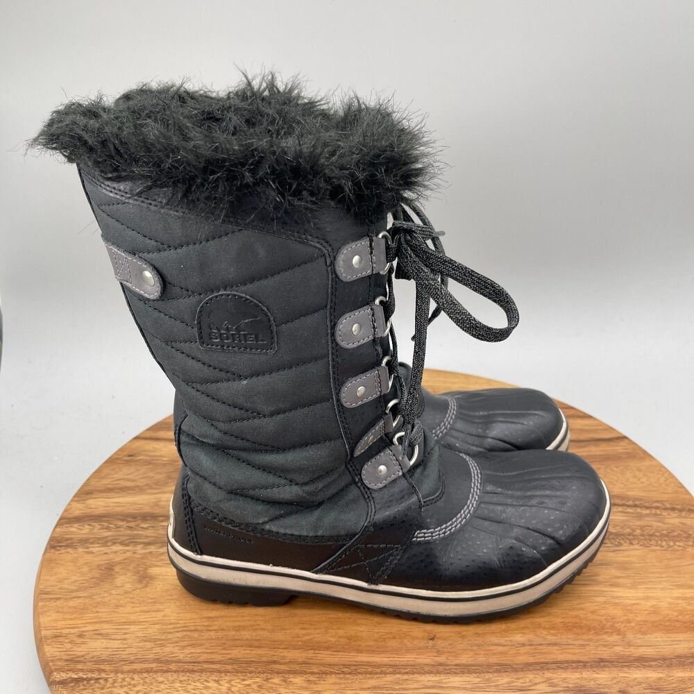 Sorel Tofino II Boots Womens/Girls 7 Black Faux Fur Waterproof Winter Snow